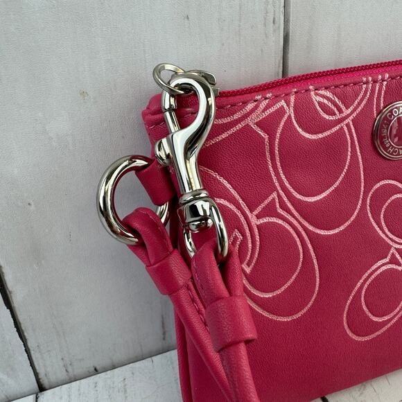 Coach Pink Silver Leather Logo Wristlet Wallet Satin Lined Y2K Style Barbiecore - Picture 4 of 11